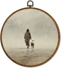 Vintage Jesus Wall Art Decor 10X10Inch, Jesus Leaves Circular Wall Art Framed Ca picture