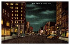 Alliance OH postcard MAIN STREET AT NIGHT WITH VINTAGE CARS & SHOPS s/06 AQ5699 picture