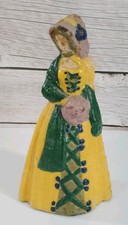 Antique Cast Iron Victorian Lady W/ Flowers Door Stop 6