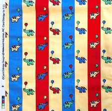 Multicolor Stripes Elephants Juvenile Fabric Carol Eldridge Weilwood VTG BTY picture