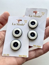 Vintage LaMode Buttons Black and White Pearl On Card Two-hole Round Button Set picture