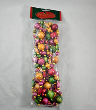 Vtg Winward Holidays Christmas Garland Patchwork Wooden Bead Red Green Gold 8Ft picture