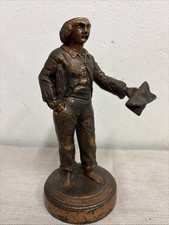 Antique Lovely Cast Metal Newspaper Seller Ashtray With Smoking Pipe 21cm picture