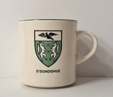 Vintage ODonoghue Family Coat of Arms Mug 10 Oz Cup Green Beige Ceramic Ireland  picture