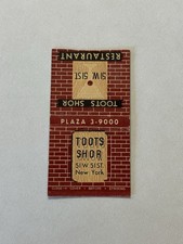 Toots Shor Restaurant New York Vintage Matchbook Cover 4 picture