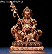 10cm Exquisite Red Copper carve Vaishravana buddha statue Lion Zambala decor picture
