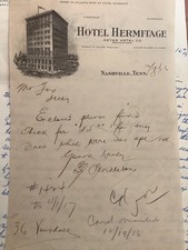Hotel Hermitage Nashville TN 1916 Letterhead picture