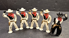 LOT OF 5 Vintage Barclay Manoil Painted Cast Metal Cowboys 4 GOOD GUYS 1 BAD GUY picture