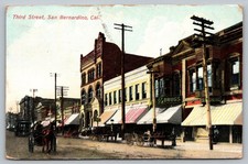 Third Street San Bernardino CA Postcard c.1908 Drugs Horse Buggy Street View picture