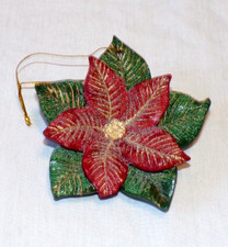 Red Poinsettia Flower Christmas Tree Ornament Snow Frosted Glitter 4.5