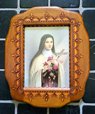 Vintage Devotional Print of St. Therese of Lisieux in an Ornate Wooden Frame picture