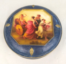 FSG 2003 Royal Vienna Style Round Jewelry Trinket Dish Lid Metal Enameled Blue picture