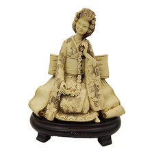 VTG Japanese Woman Lady Sculpture Figure Carved Stained Resin Wood Base 8