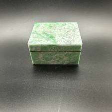 Small Green jade Stone Trinket Box Hinged Lid Metal Trim Lined picture