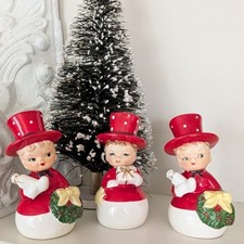 Rare Vintage Set of 3 Metasco Japan Christmas Snowman Boy Ceramic Figures Kitsch picture
