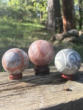 Bulk Natural Crystal Spheres Lot- Red Hematoid Quartz, Fossil Shell & Jasper picture