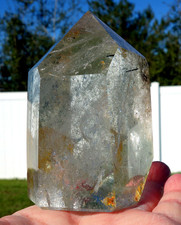 Green CHLORITE in Clear Quartz with Phantom Layers & Rutiles Crystal Point 3136 picture