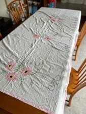 Vintage 40s/50s Chenille Bedspread Topper Cottagecore Pink Daises picture