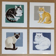 VTG Gonder Art Ceramic Cat Tile Set MCM Siamese Tabby Yellow White B&W Kitten  picture