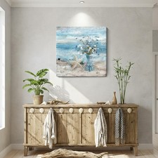 Nicetop Large Canvas Wall Art For Living Room Blue Beach Wall Decor Ocean Theme picture