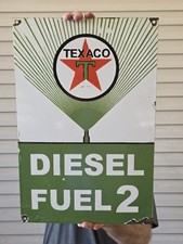 VINTAGE 1955 Texaco Diesel Fuel 2 Porcelain Advertising Sign (Green) 18