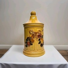 MCM Vtg Los Angeles Potteries CA Pottery Yellow/Grapes Canaster, Cookie Jar/lid picture
