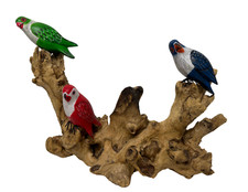 Realistic Wooden Parrots on Drift Wood Statue Sculpture Wood Stand ORIGINAL Art picture