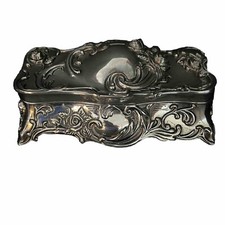 Godinger Silverplate Floral Victorian Trinket Jewelry Box Ruby Red Cloth Lining picture