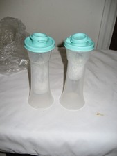 TUPPERWARE LARGE HOUR GLASS  SALT & PEPPER SET MINT GREEN/SHEER MIP  picture
