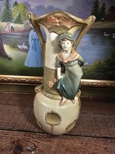 VTG Austrian Art Nouveau Porcelain Vase,  Posing Lady, Double Handle 11