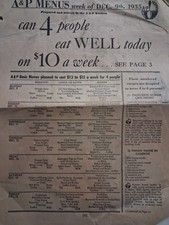 1935 A&P Menu December 9th GROCERY STORE Depression era picture