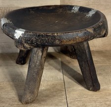 Early VTG African Hand Carved Tribal Milking Still Dished Seat Deep Patina  picture