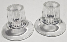 Vintage Reversible Ribbed Glass Candle Stick Holders Clear Set of 2 picture
