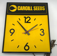 Vintage 1970s Cargill Seeds Black & Yellow Advertising Electric Wall Clock Works picture