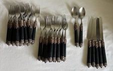 VTG Inox 18/10 Ornate Flatware Silver Design Black Handle 27 Pieces Italy picture