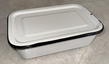 White Enamelware Rectangular Storage Container w/ Lid, Porcelain Vintage picture