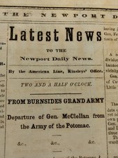 Civil War Newspapers- AMBROSE BURNSIDE NEW AOP COMMANDER,  GENERAL MCCLELLAN OUT picture