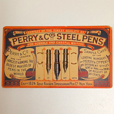 Antique Perry & Co Steel Dip Pen Nib Sample Card Spencerian Advertising picture