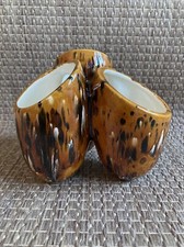 RARE MCM Triple Drip Glaze Tan Brown White Pottery Vase/Planter  Unsigned picture