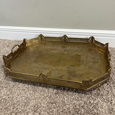 Mottahedeh Large Brass Footed Tray Vintage Centerpiece Octagonal Reticulated 24