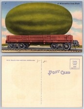 Vintage Tichnor Bros. Linen Postcard Giant Watermelon on Train Car Dixie 84033 picture