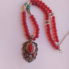 Ancient Vintage Victorian Necklace Pendant Sterling Silver Crown Carnelian Stone picture