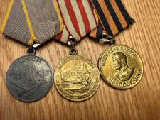 WWII Soviet Medal Bar Three Medals with Ribbons picture