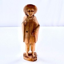 Vintage Hand Carved Wood South American Figurine Person in Poncho Folk Art BOHO picture