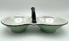 Czech Luster Ware Dual Trinket Dish Mint And White Excellent Condition picture
