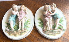 Vintage Pair of Arnart Japan Bisque porcelain Cherub Wall Plaques picture