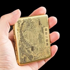 Brass Metal Cigarette Case 20 Holder Vintage Design Slim Portable Moisture Proof picture