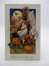 John Winsch Sam Schmucker Halloween Postcard Girl with Cat Bat Frogs Witch etc. picture