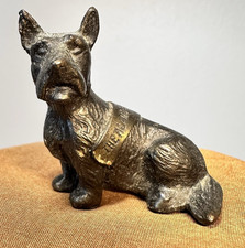 Vtg Schnauzer Dog Hollow Cast Bronze Figurine Statue w/ The Alamo San Ant.Badge picture