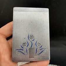 Vintage Bourjois Evening In Paris Makeup Compact Silver Blue Floral Art Deco picture
